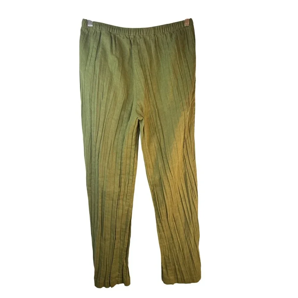 2/$30 ZARA Size Small Linen-Blend Crease Effect Pants Green Elastic Waist